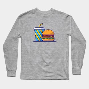 Burger And Soda Cartoon Vector Icon Illustration Long Sleeve T-Shirt